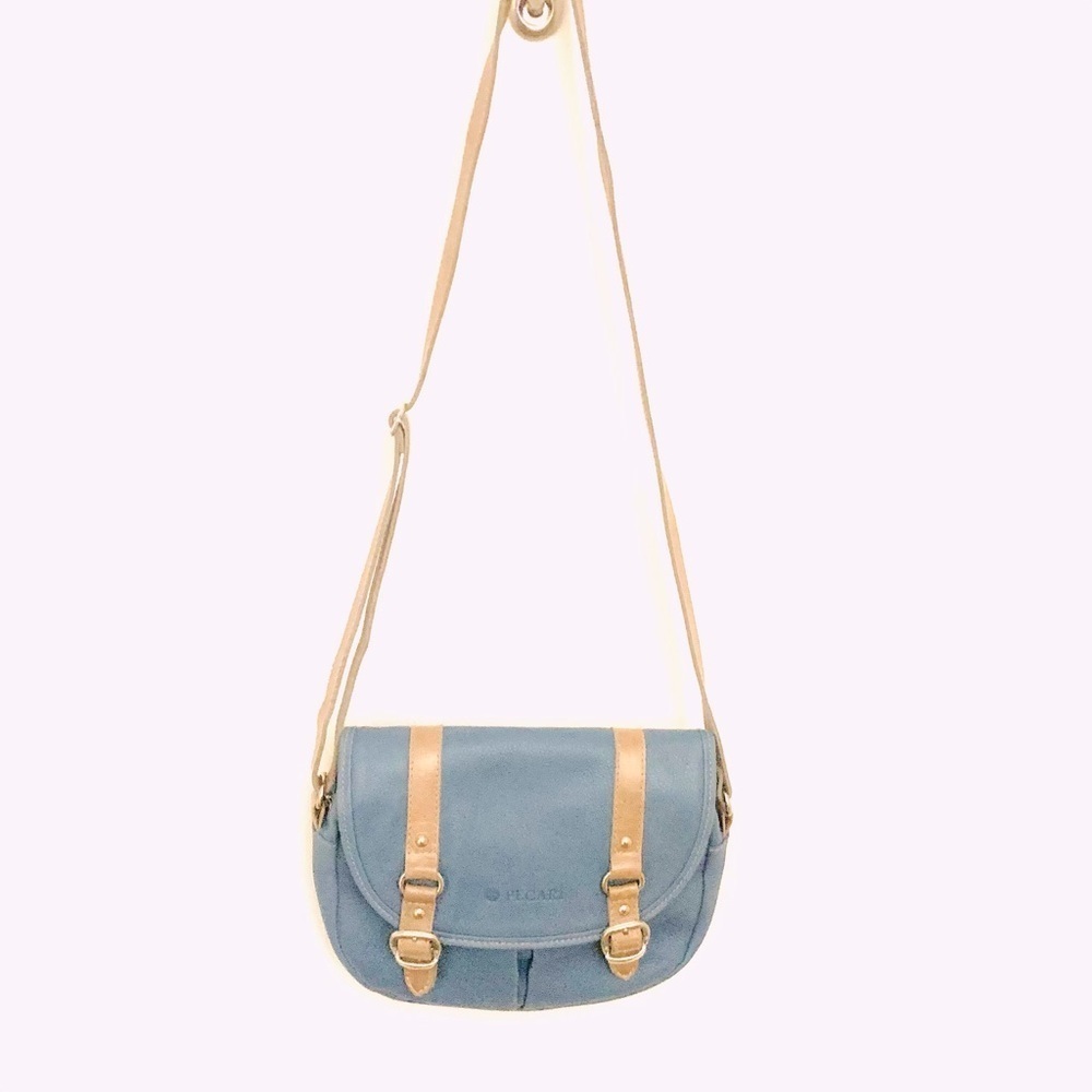 PECARI Blue Leather Crossbody Bag, Double pocket shoulder bag - Picture 6 of 6